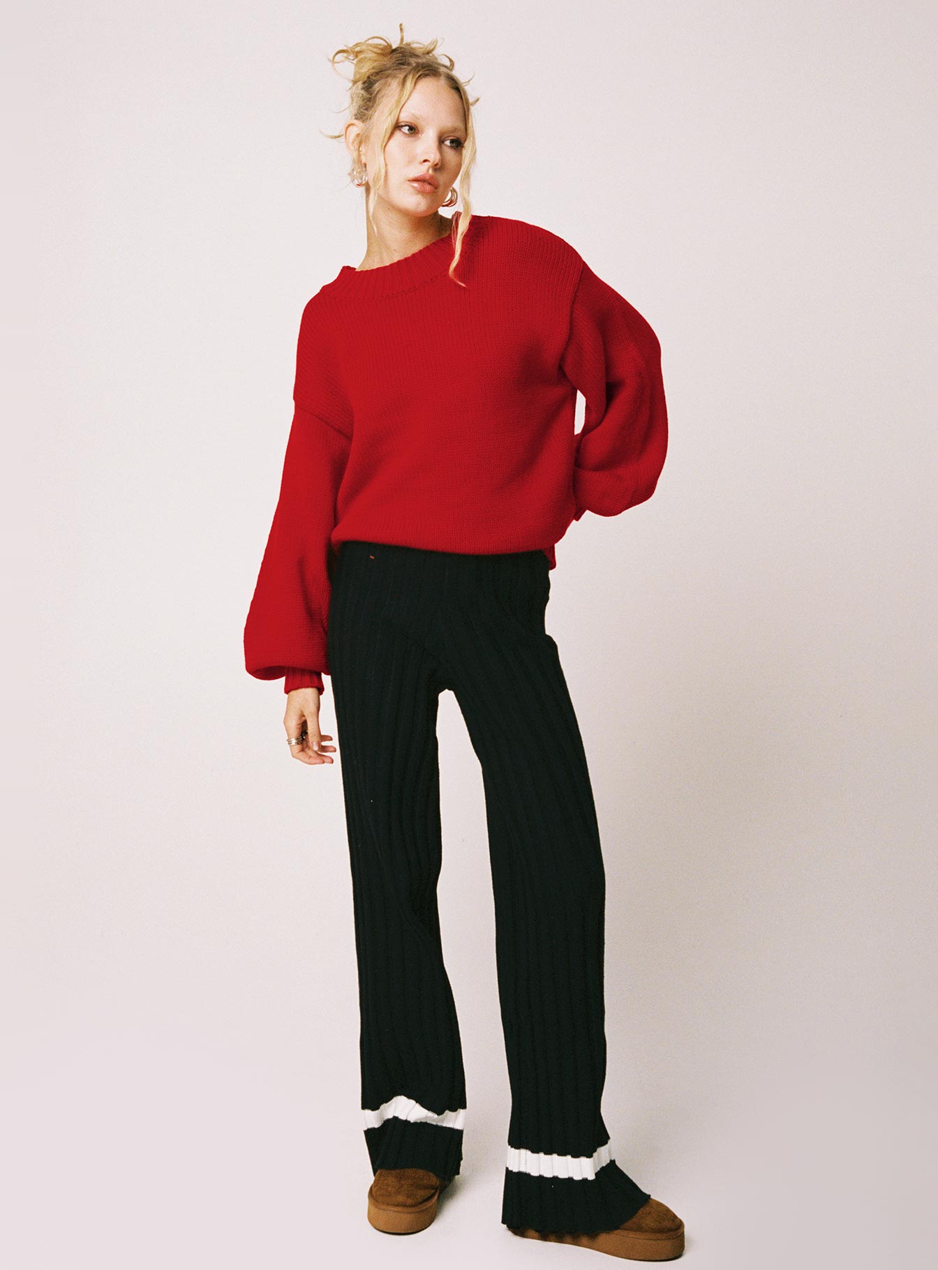 Harmony Balloon Sleeve Knit Jumper Red