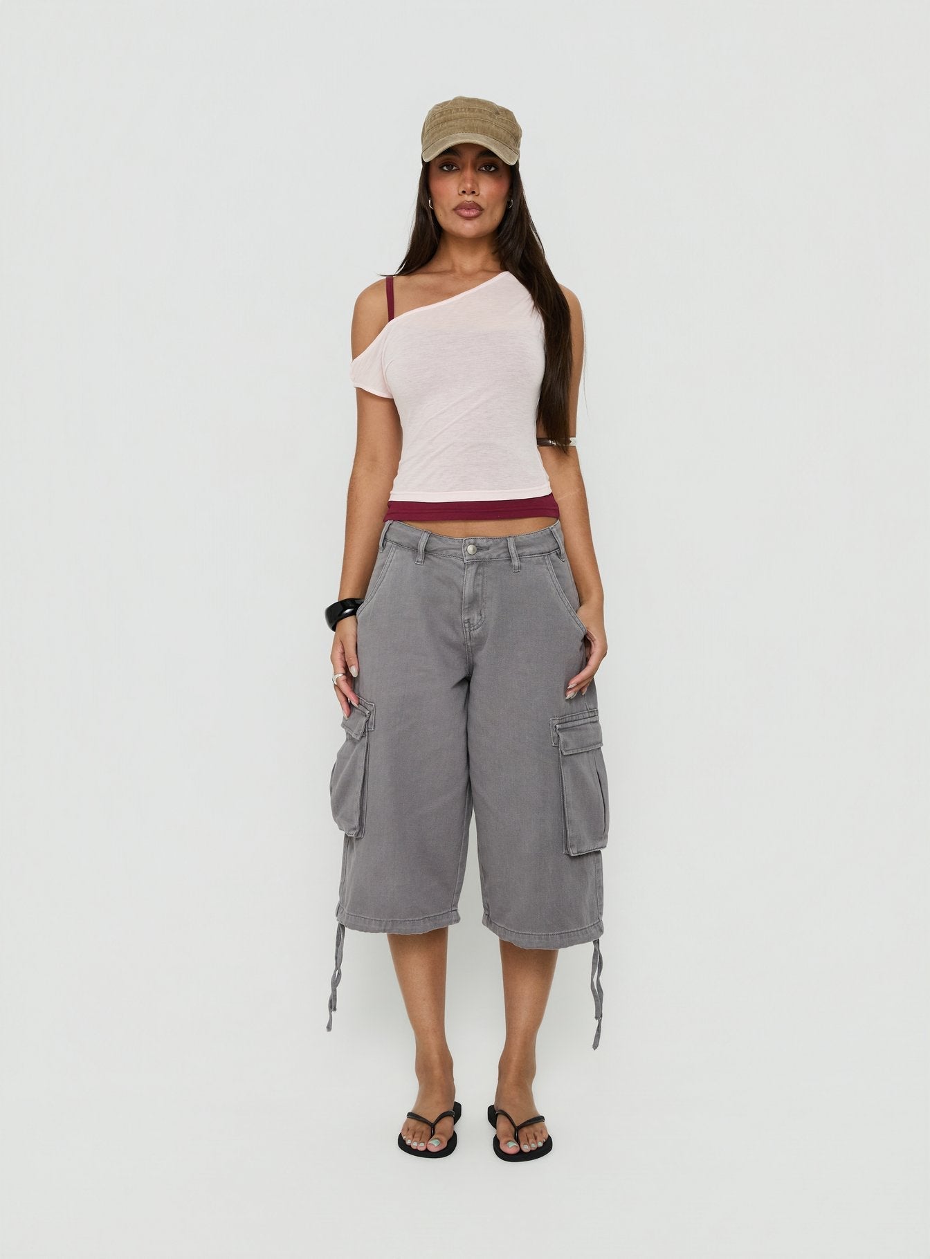 Klaretta Off Shoulder Draped Layered Top Pink / Burgundy