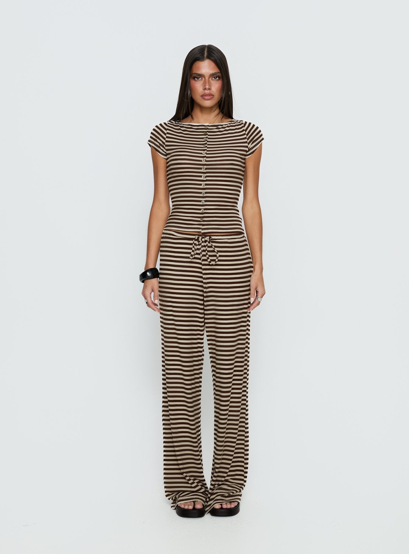 Gavrielle Jersey Wide Leg Trousers Chocolate / Cream Stripe
