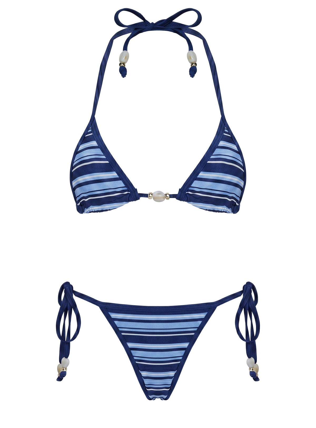 Mikaya Beaded Tie Side Bikini Bottoms Navy Stripe