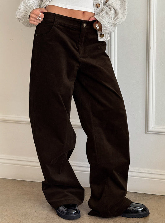 Kenza Wide Leg Corduroy Trousers Brown