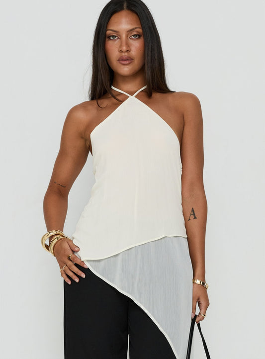 Eternal Optimist Longline Chiffon Arrowneck Top Cream