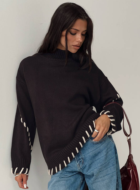 Leizure Turtleneck Knit Jumper Brown