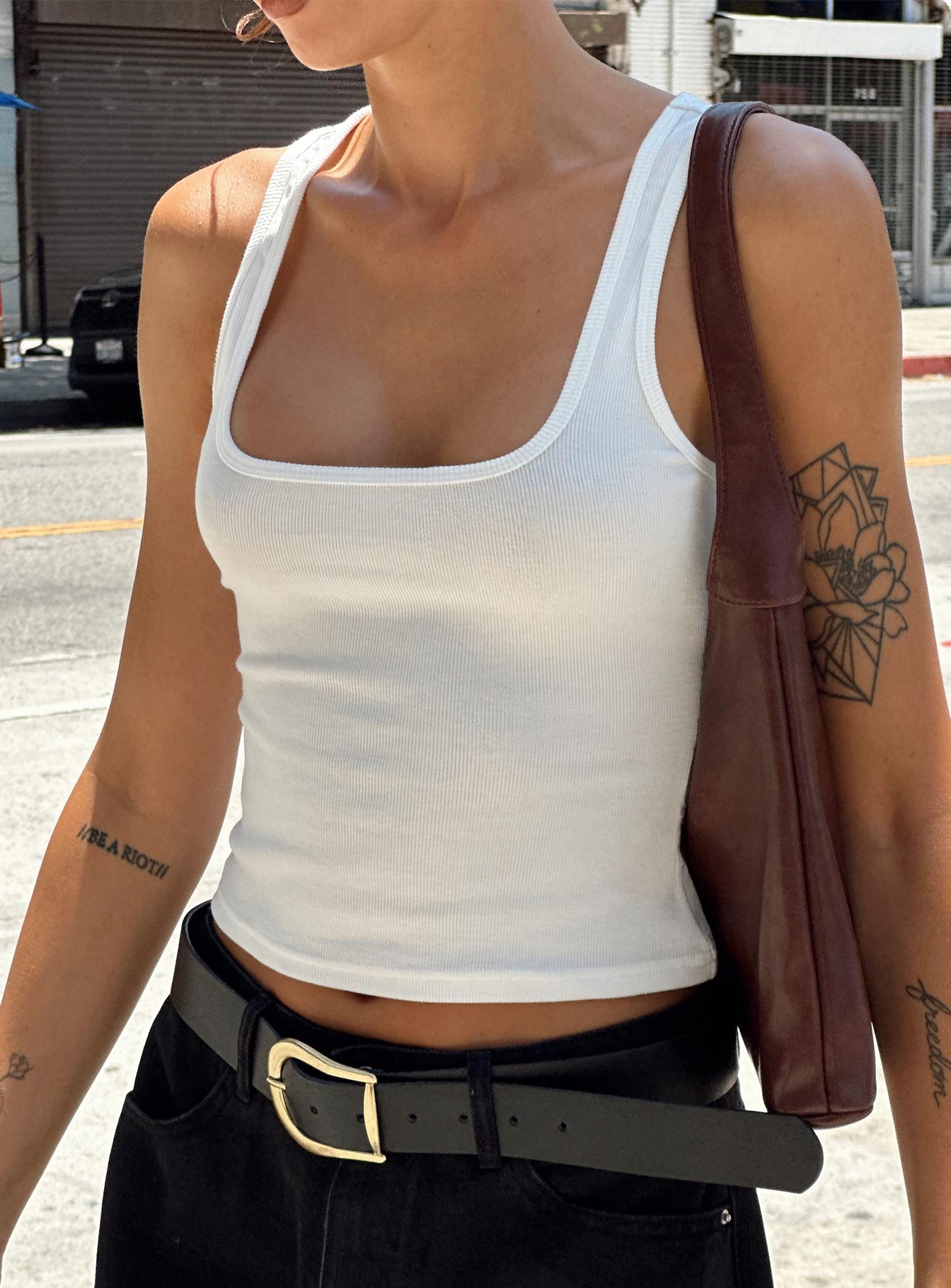 Baseline Square Neck Rib Vest Top White