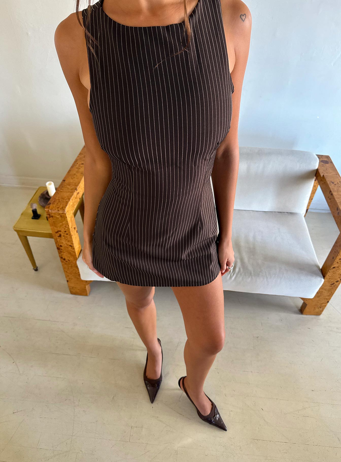 Yumiko Playsuit Brown Pinstripe