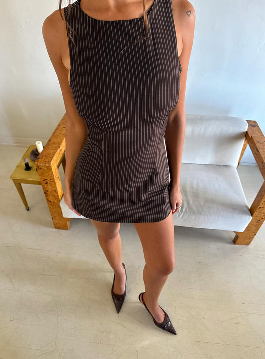 Yumiko Playsuit Brown Pinstripe