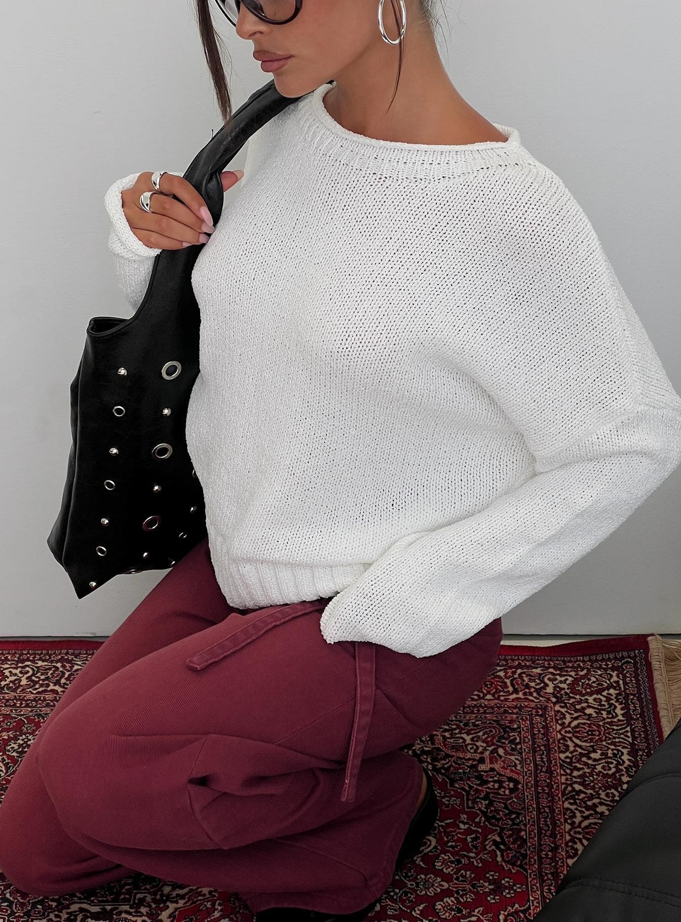 Reannon Wide Neck Knit Jumper White