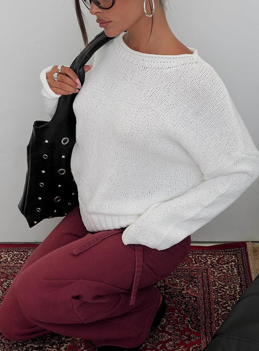 Reannon Wide Neck Knit Jumper White
