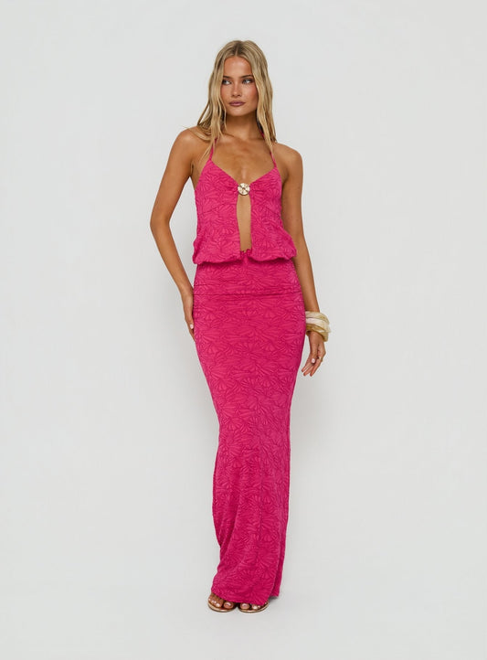 Sungold Halter Maxi Dress Gin Fizz