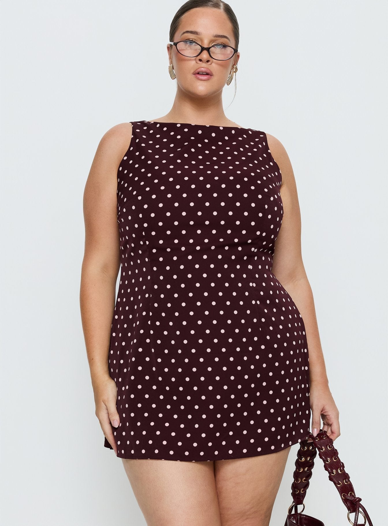 Kherin Boat Neck Playsuit Wine Polka Curve
