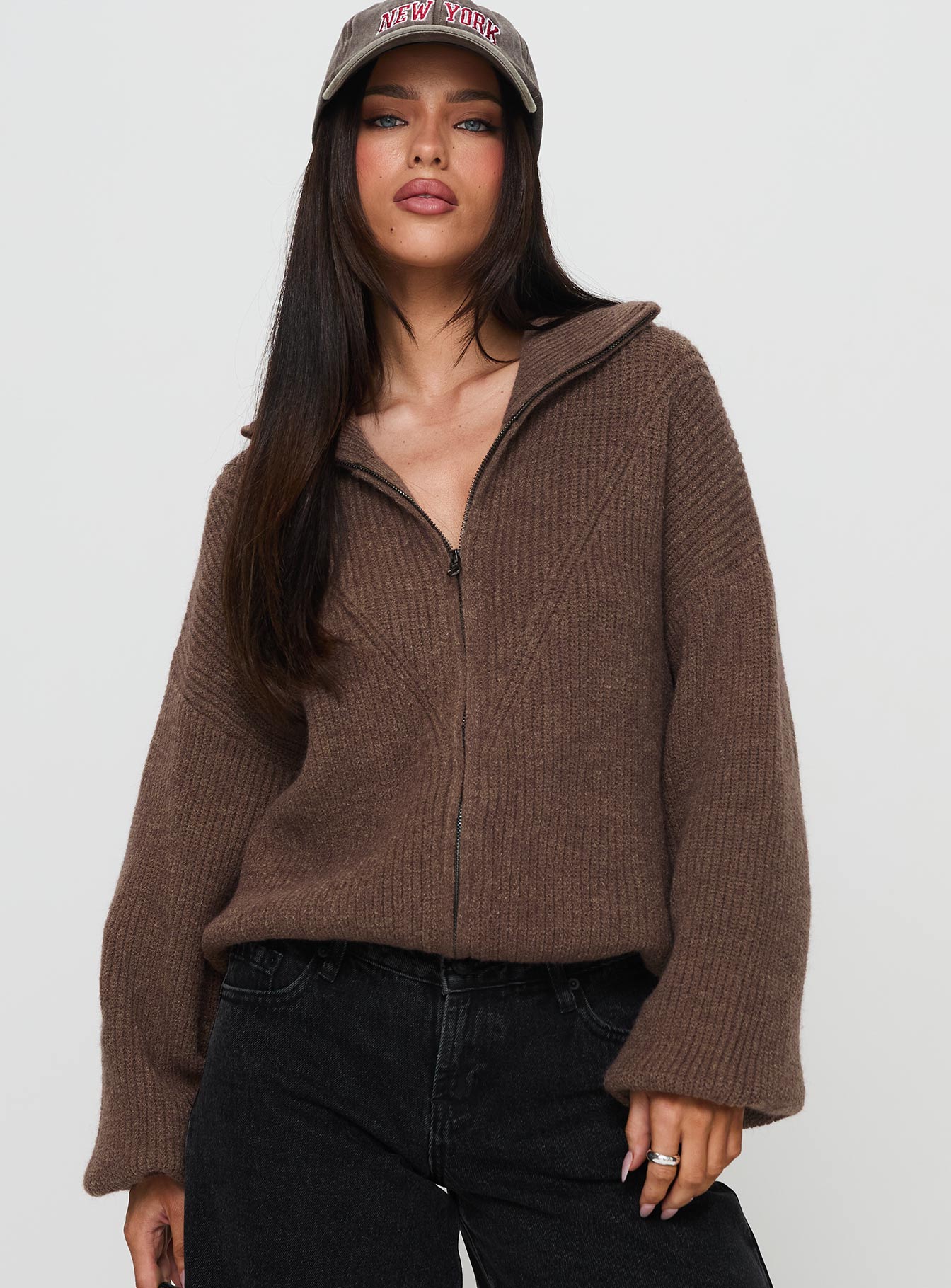 Hertford Zip Through Knit Jumper Brown