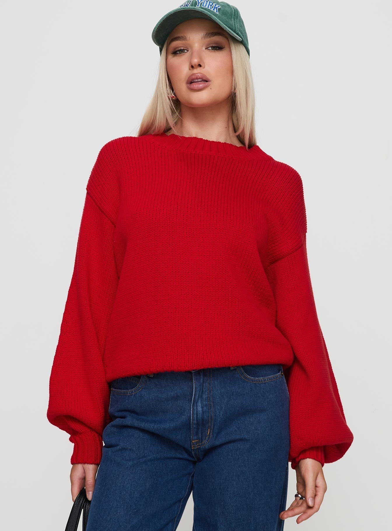 Harmony Balloon Sleeve Knit Jumper Red