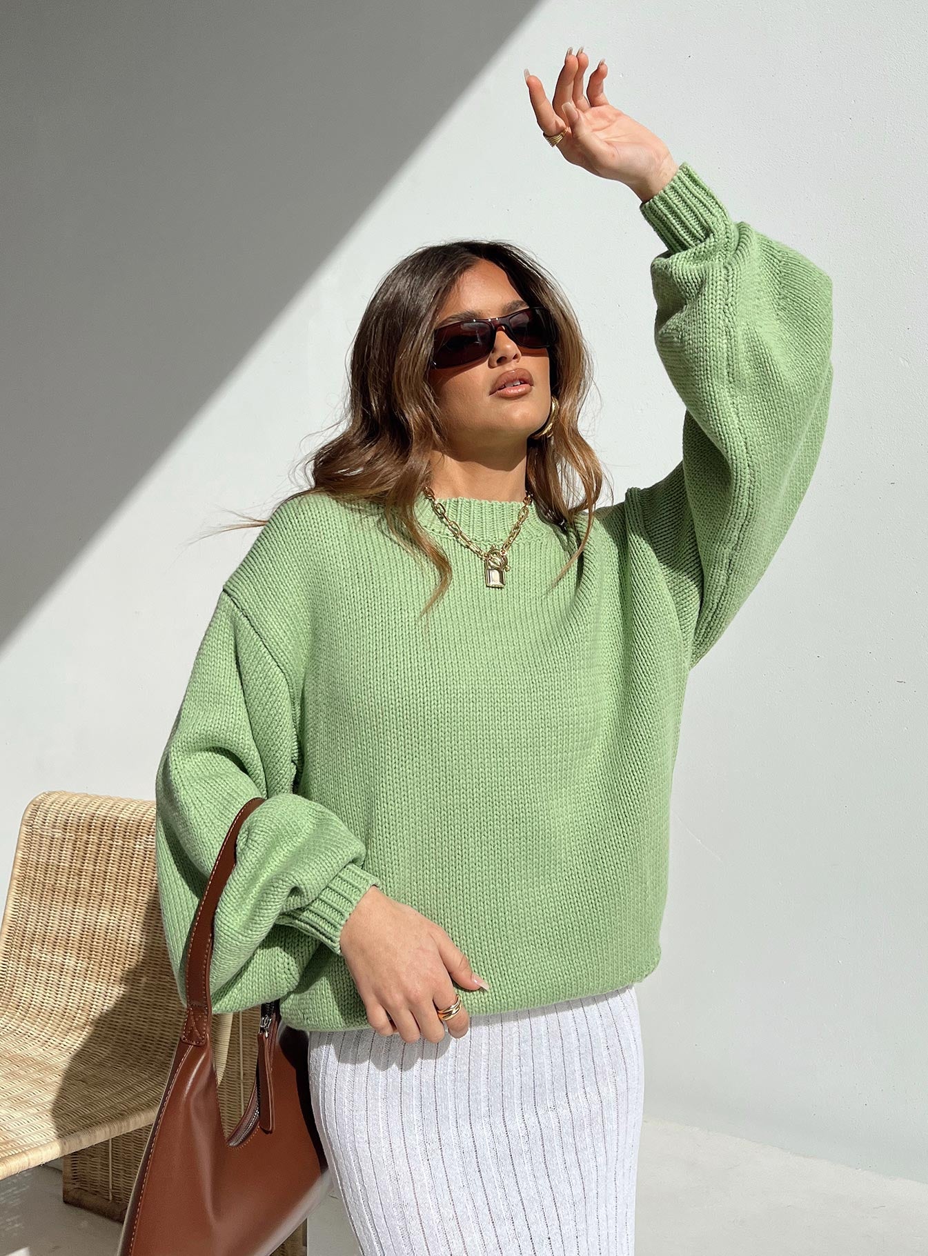 Harmony Balloon Sleeve Knit Jumper Sage
