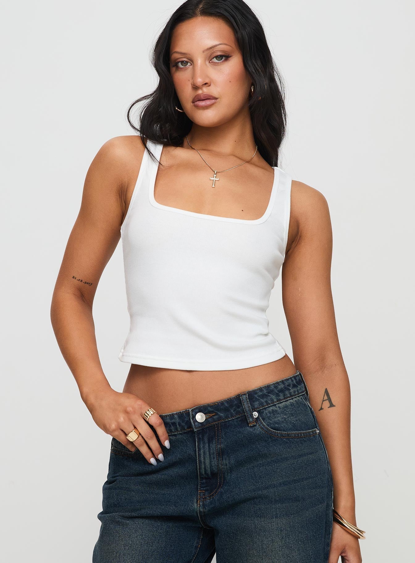 Baseline Square Neck Rib Vest Top White