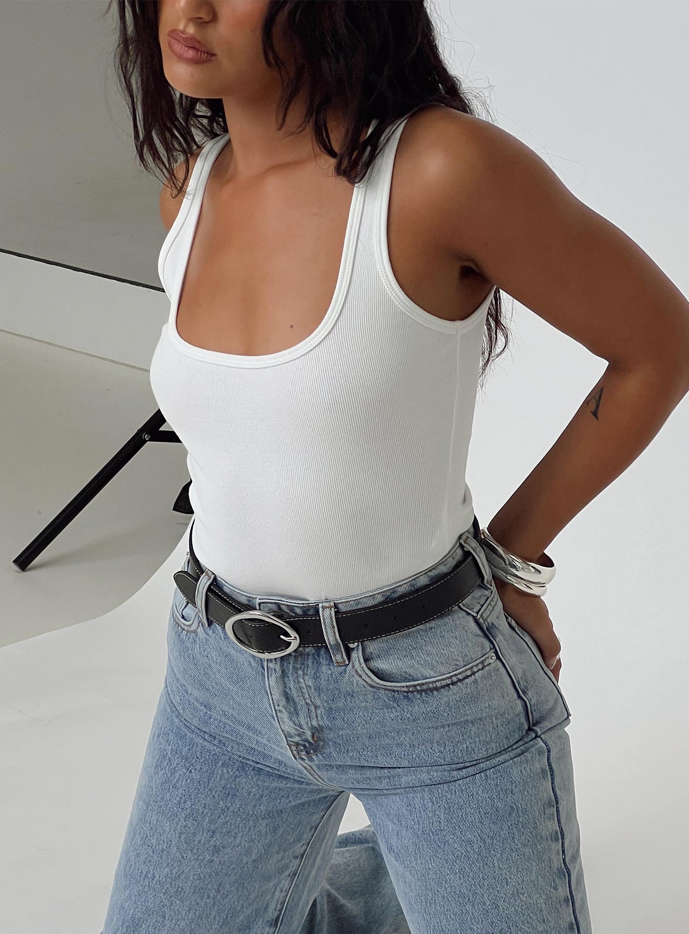 Baseline Square Neck Rib Vest Top White