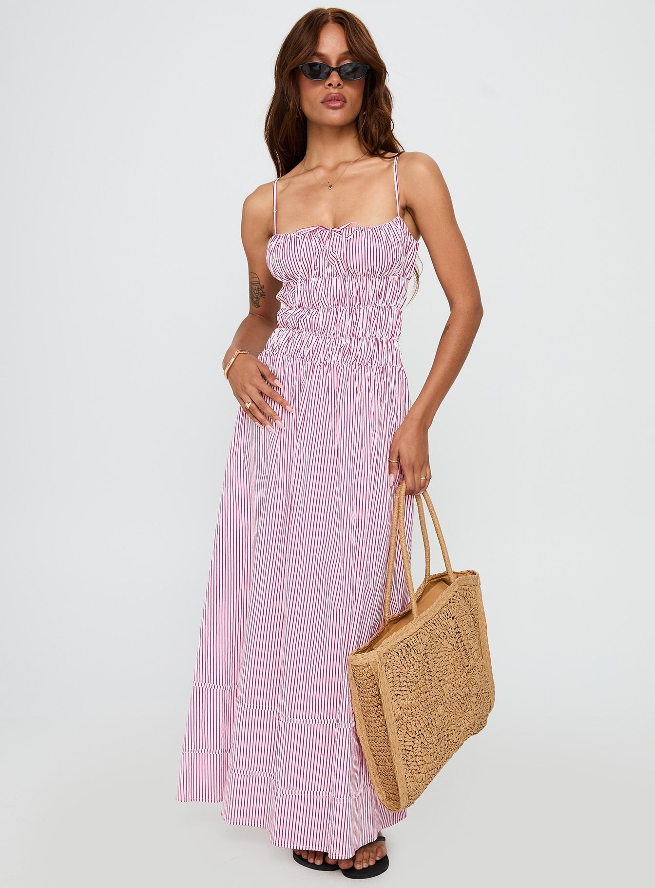 Loralei Shirred Maxi Dress Red Stripe