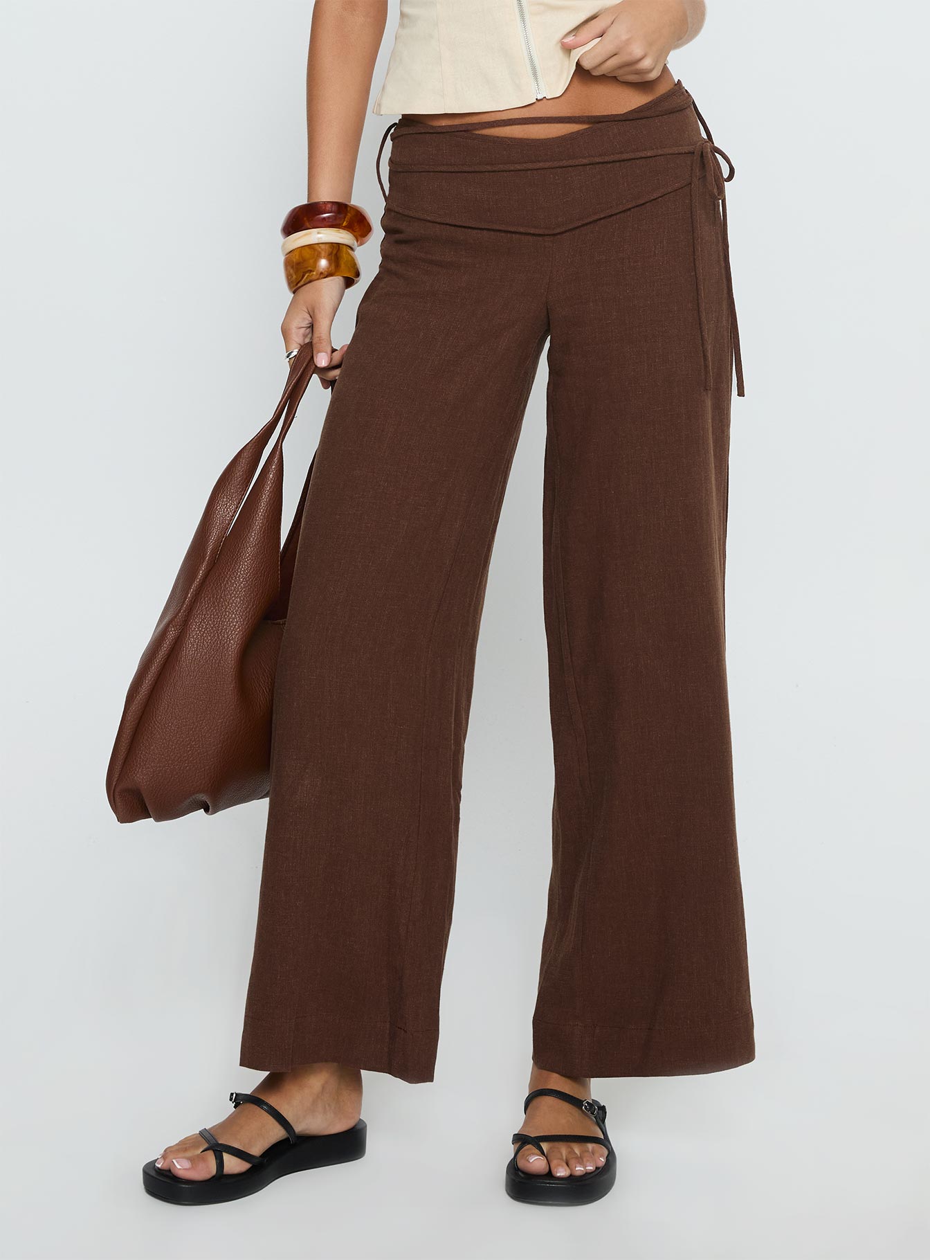 Silver Moon Linen Blend Tie Trousers Brown