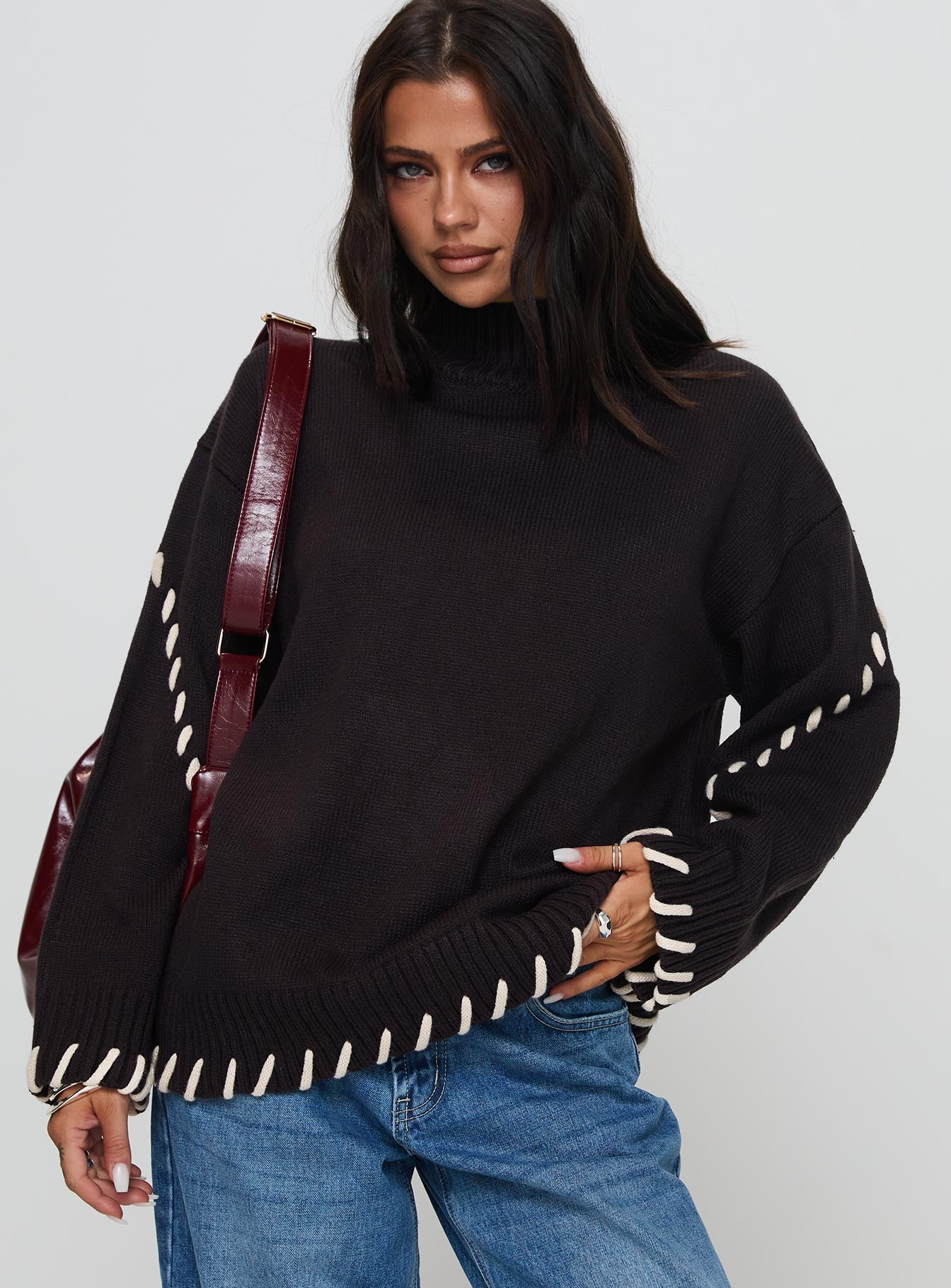 Leizure Turtleneck Knit Jumper Brown
