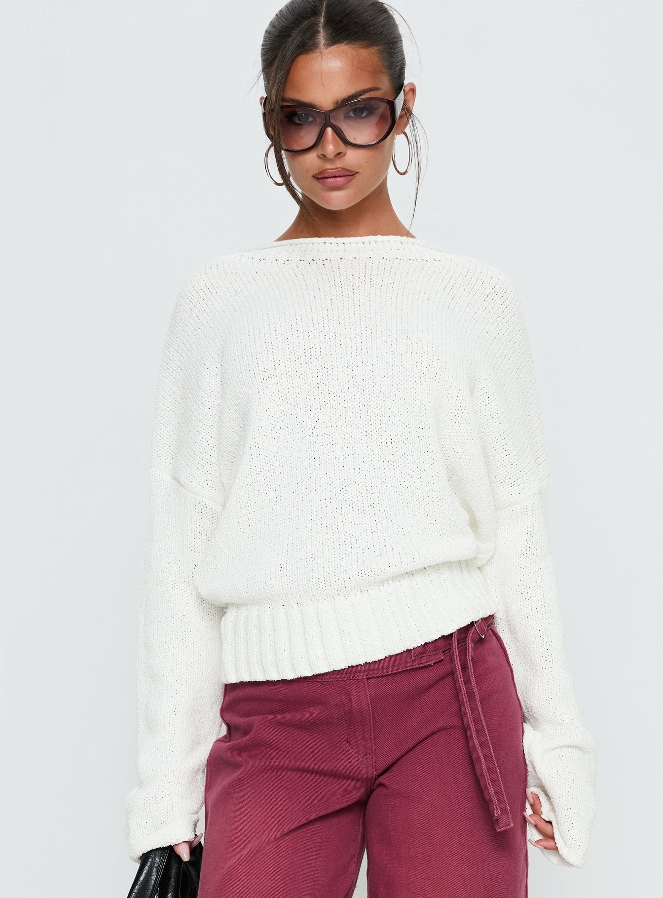 Reannon Wide Neck Knit Jumper White