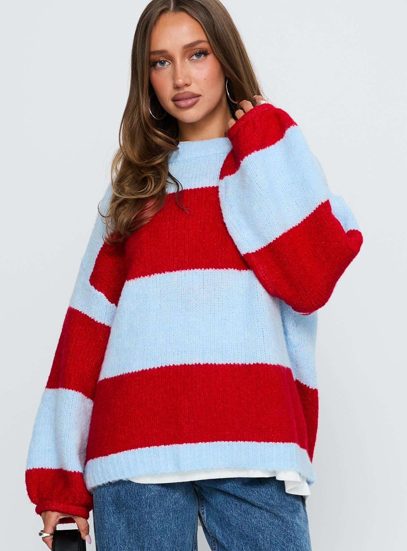 Bastien Crew Neck Knit Jumper Blue / Red