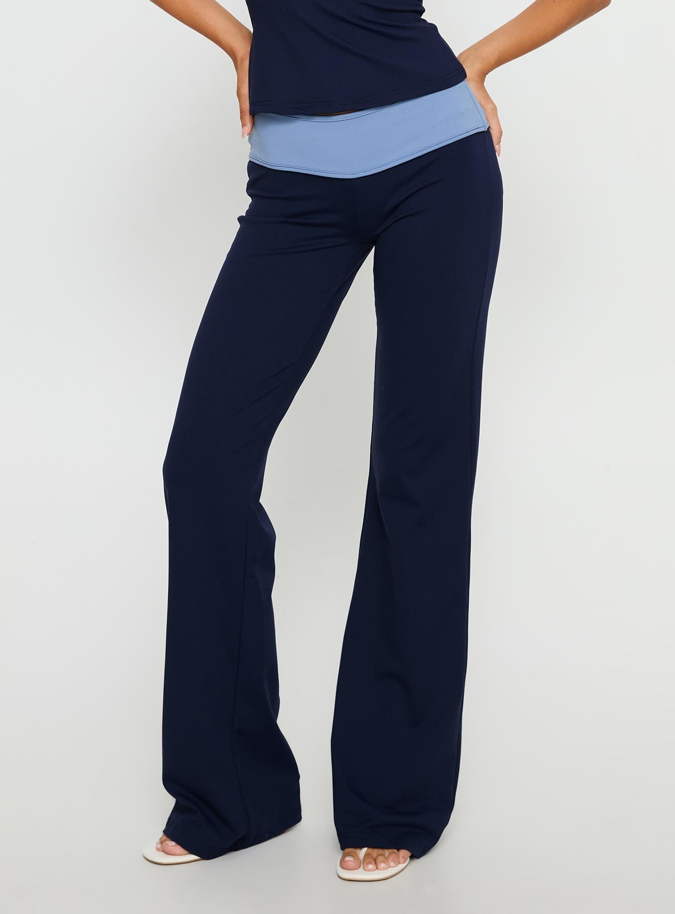 Kobee Jersey Flare Trousers Navy / Light Blue