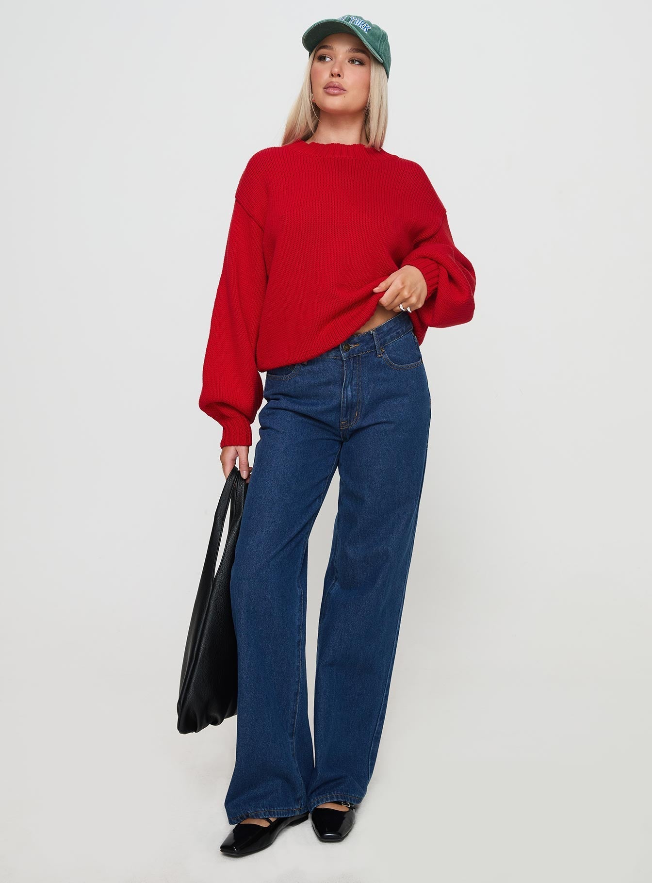 Harmony Balloon Sleeve Knit Jumper Red