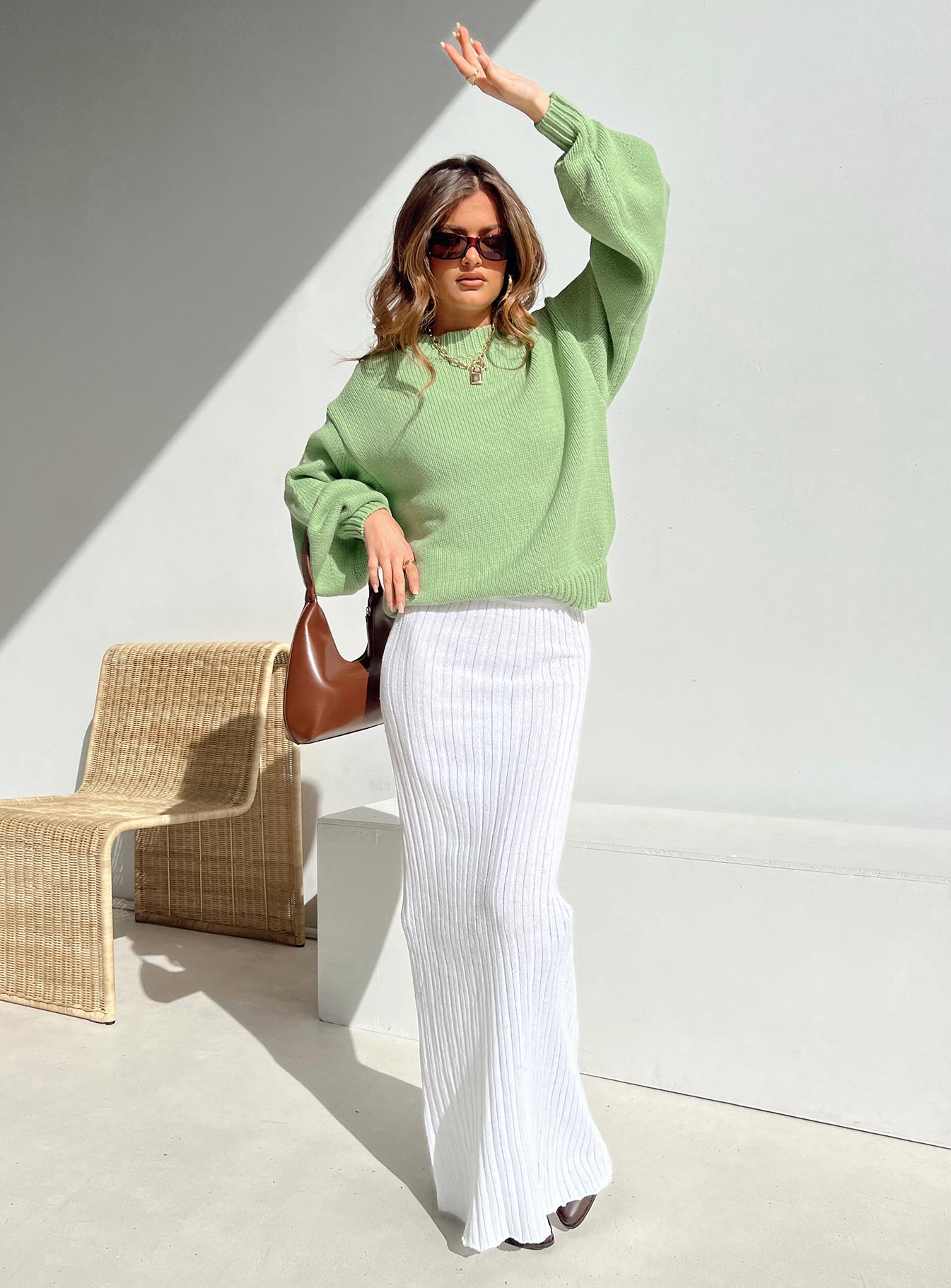 Harmony Balloon Sleeve Knit Jumper Sage