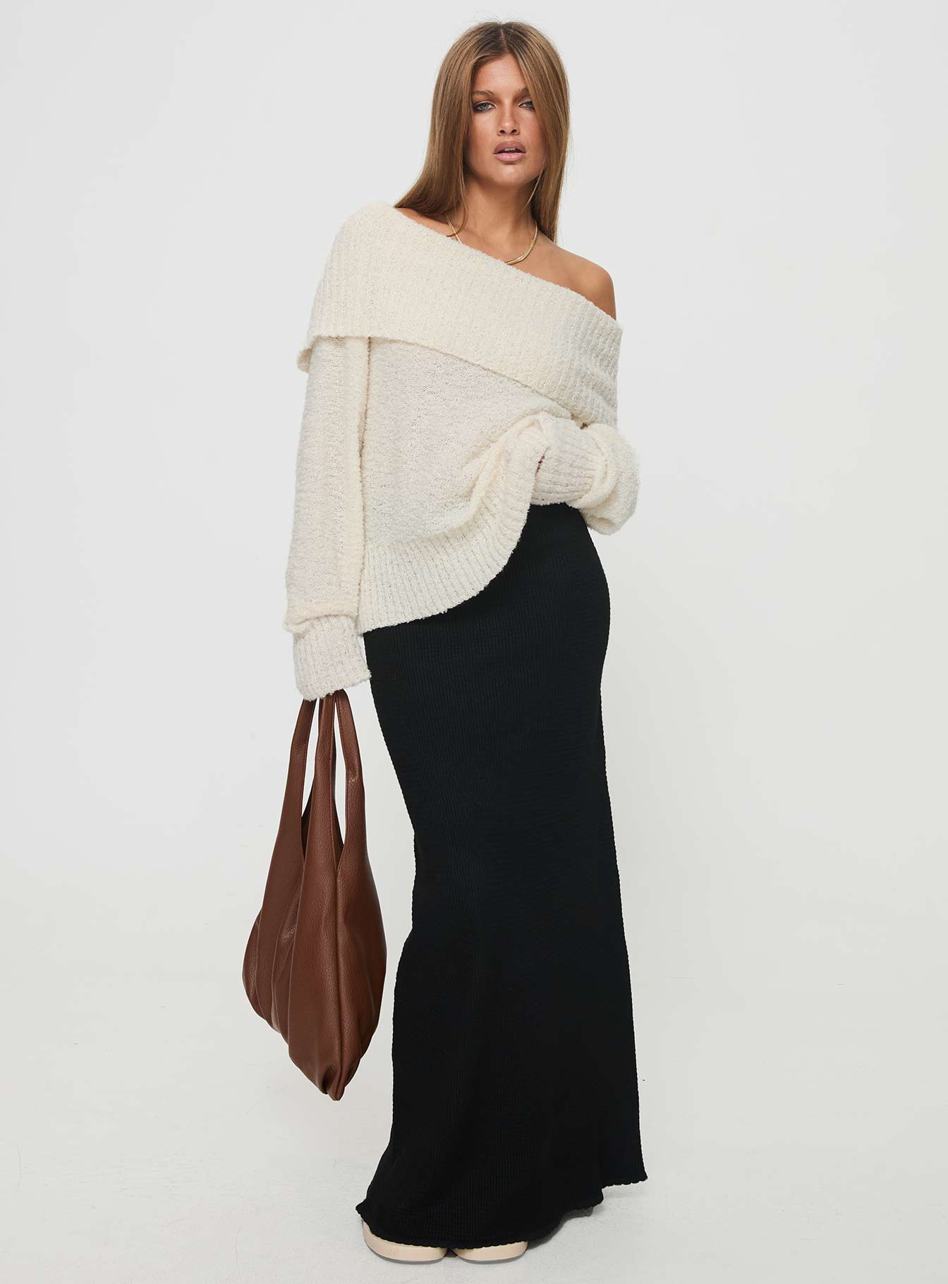 Parkley Boucle Off The Shoulder Jumper Cream