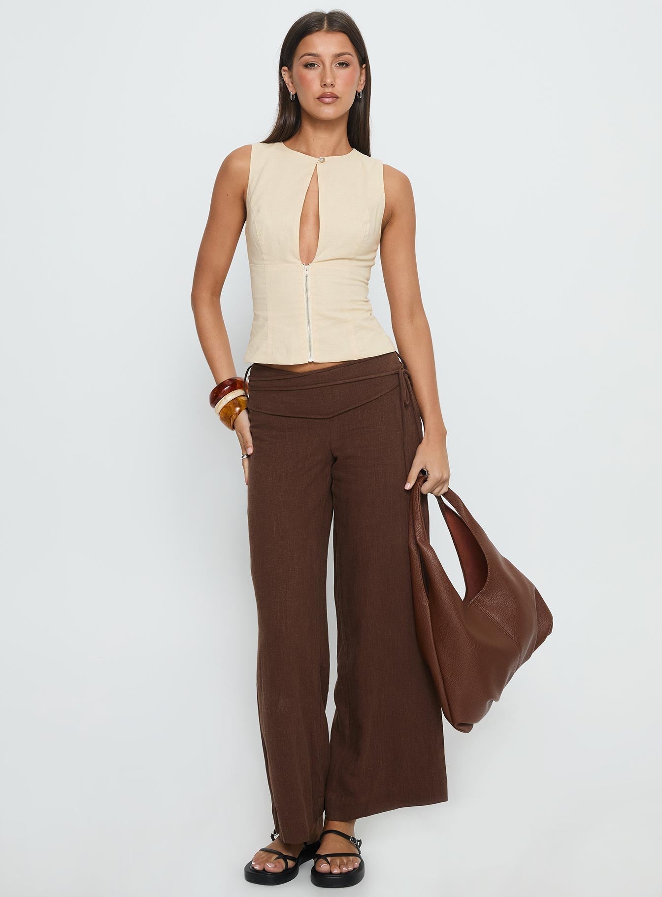 Silver Moon Linen Blend Tie Trousers Brown
