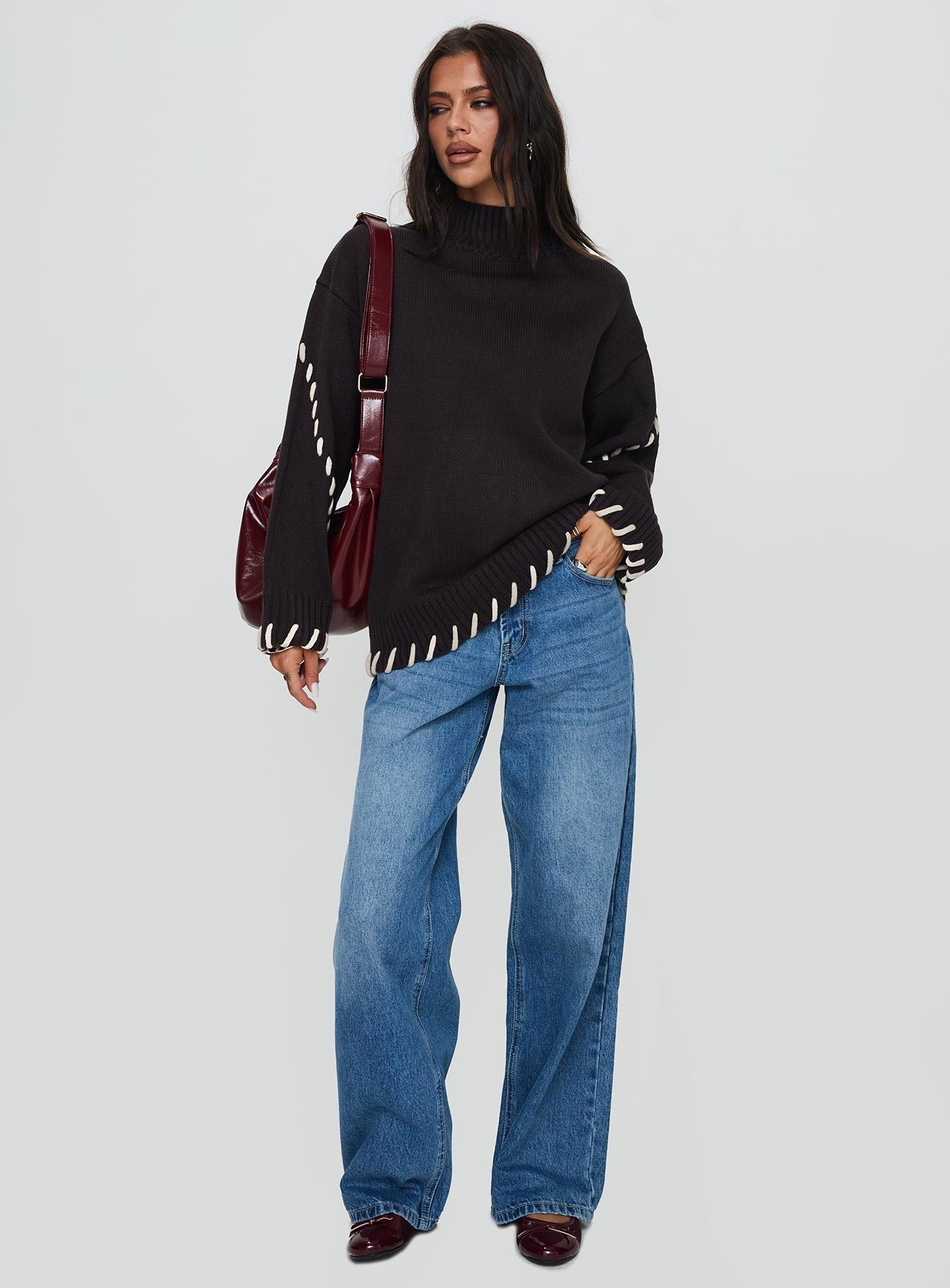 Leizure Turtleneck Knit Jumper Brown