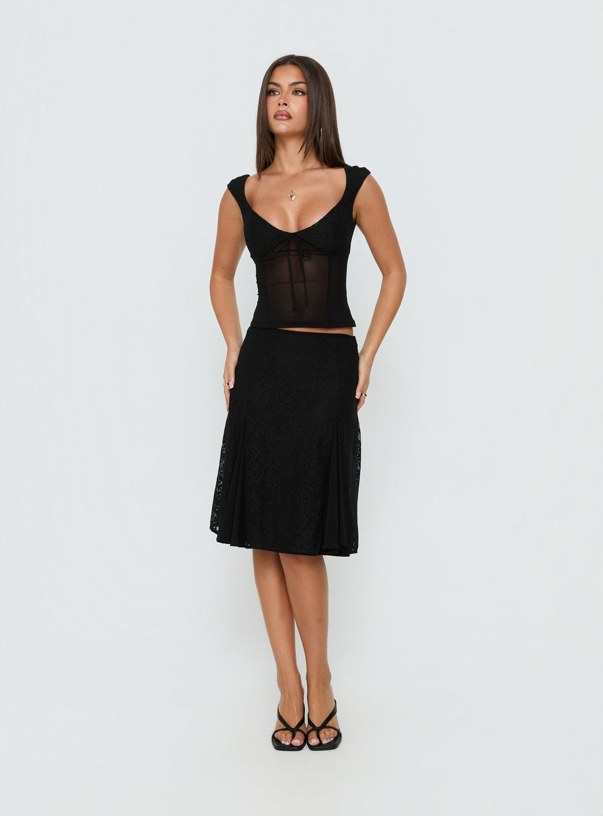 Quani Lace Midi Skirt Black