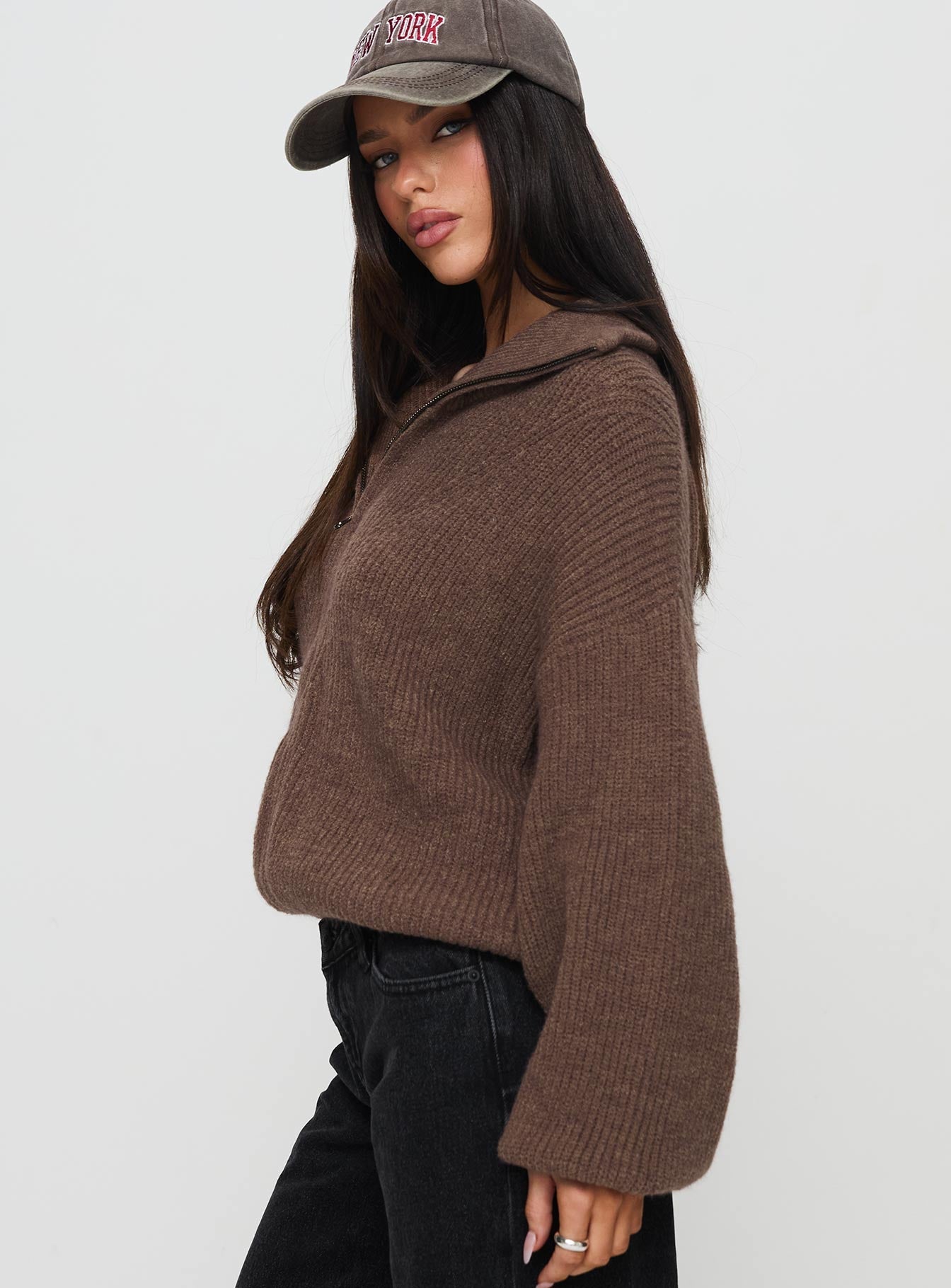 Hertford Zip Through Knit Jumper Brown