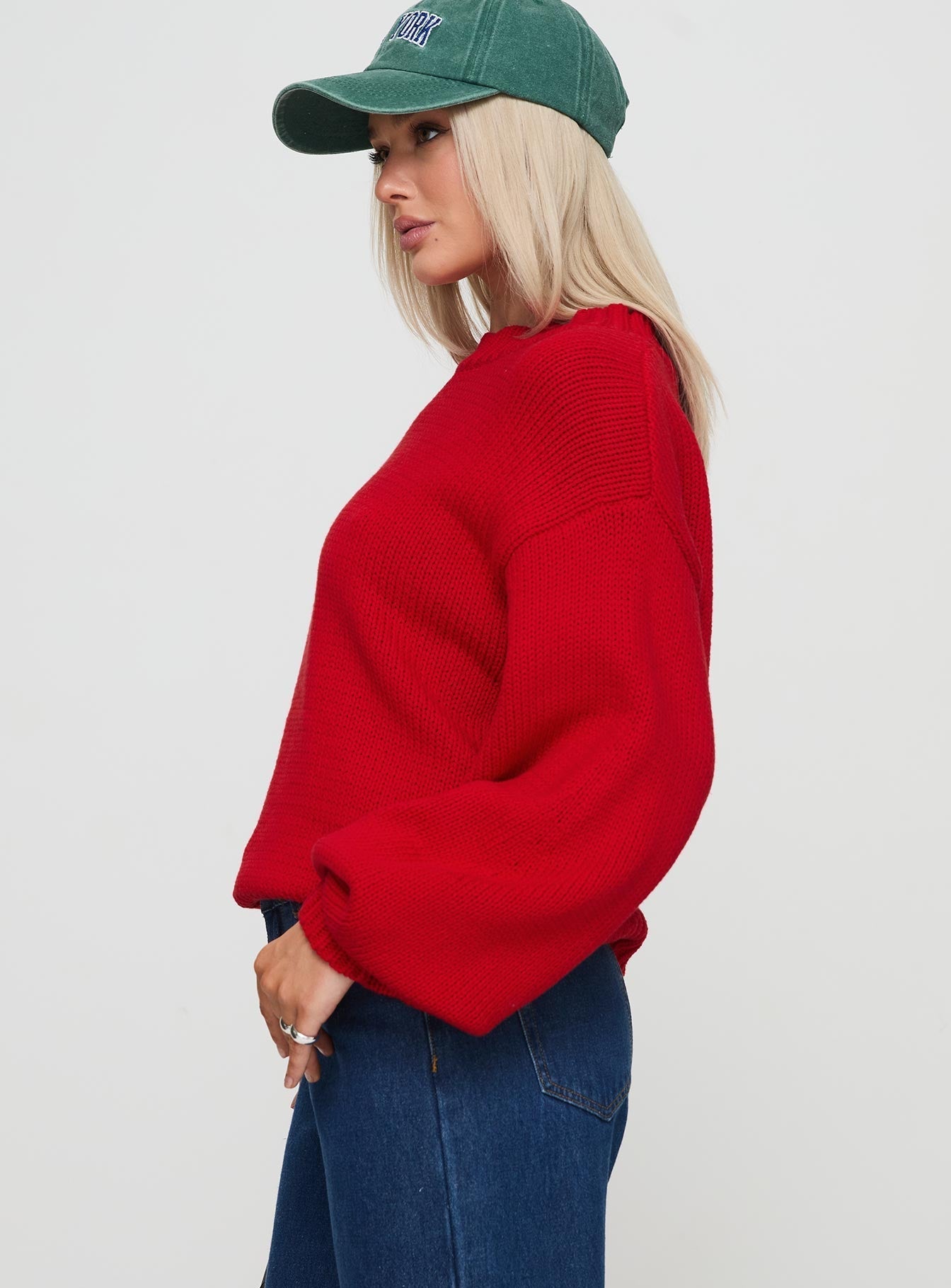 Harmony Balloon Sleeve Knit Jumper Red