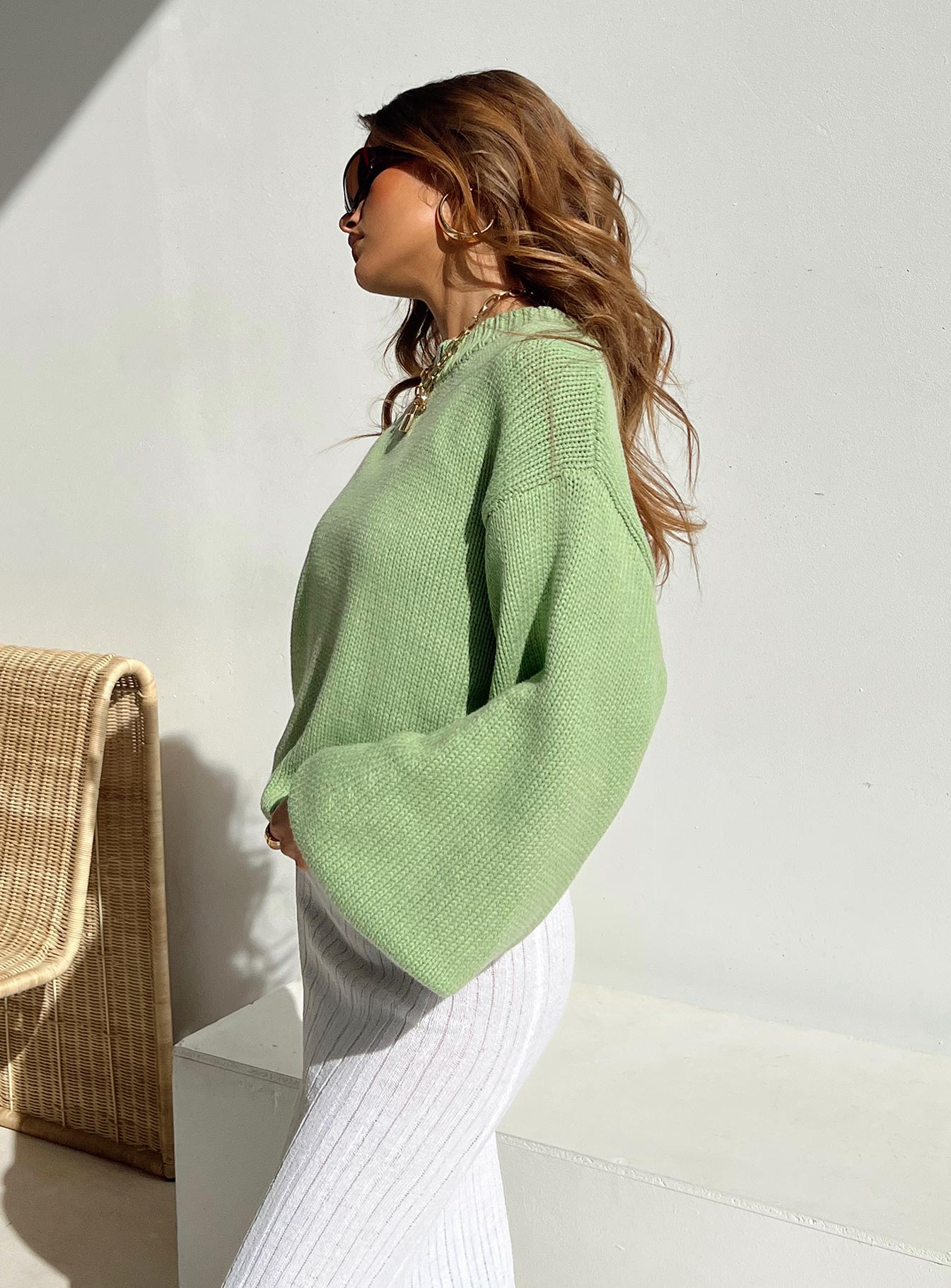 Harmony Balloon Sleeve Knit Jumper Sage
