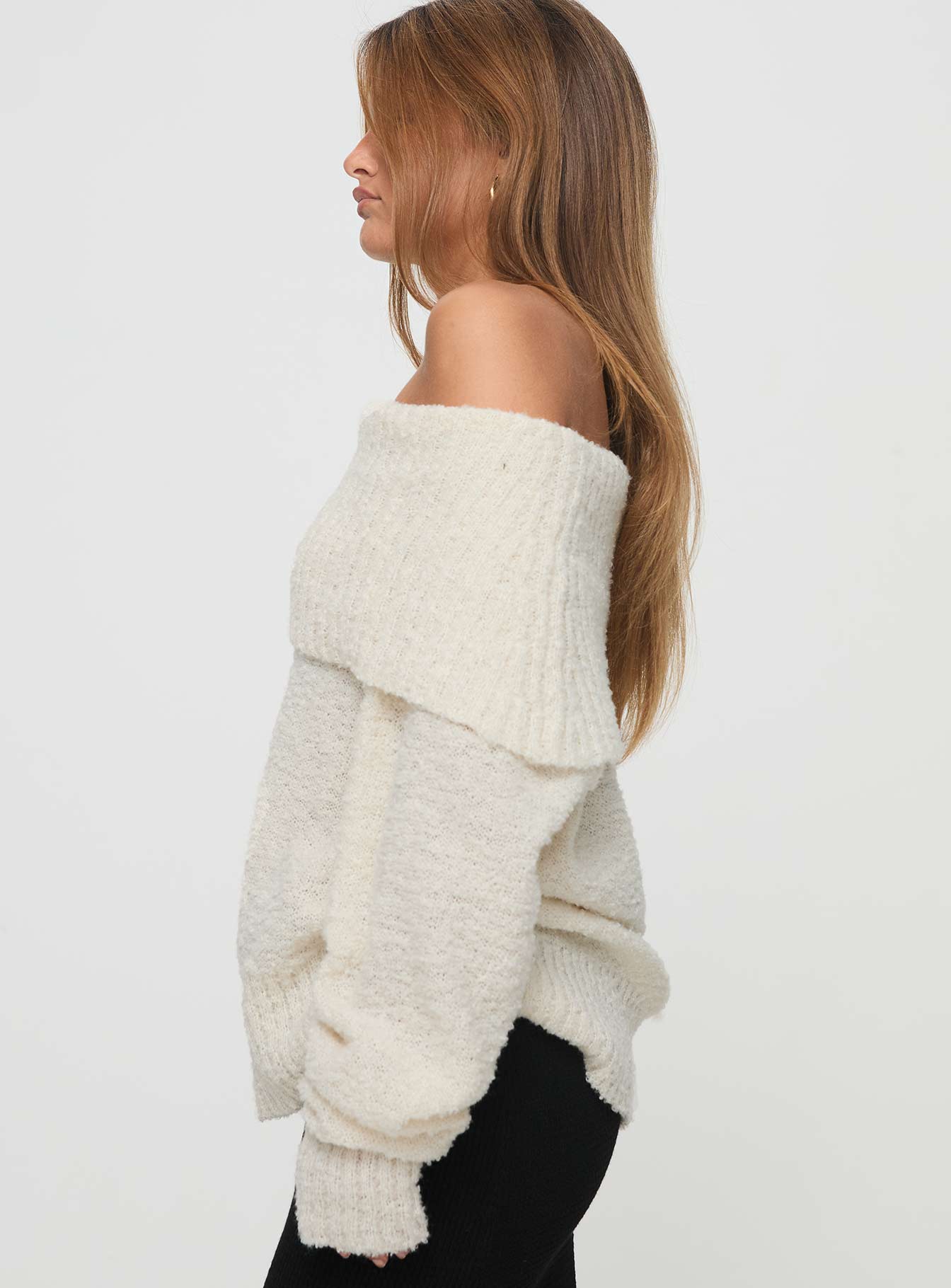 Parkley Boucle Off The Shoulder Jumper Cream