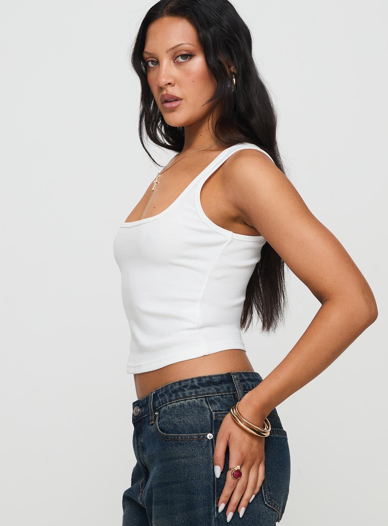 Baseline Square Neck Rib Vest Top White