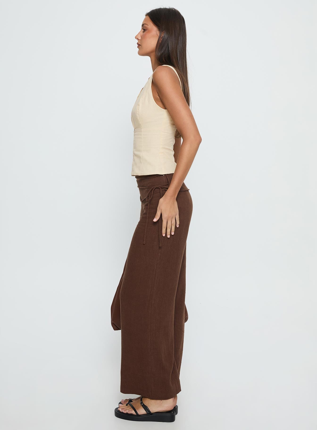 Silver Moon Linen Blend Tie Trousers Brown