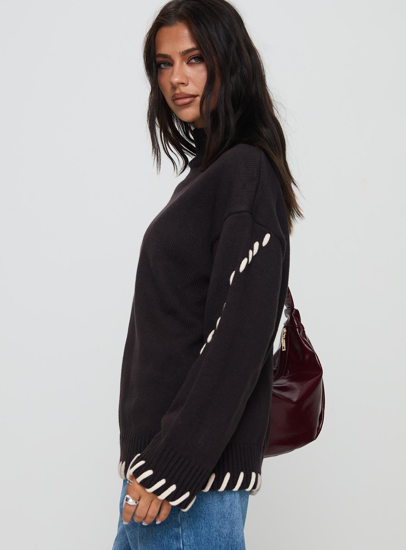 Leizure Turtleneck Knit Jumper Brown