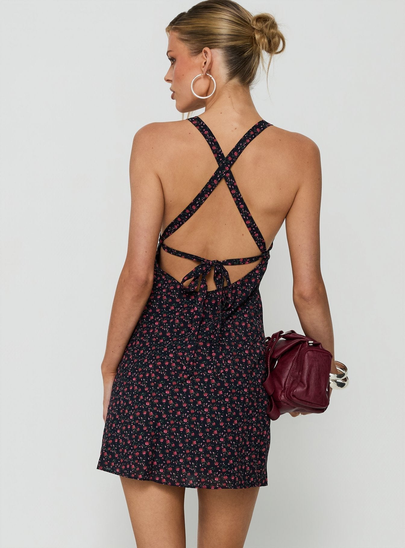 Rosabelle Halter Satin Mini Dress Navy / Red Floral