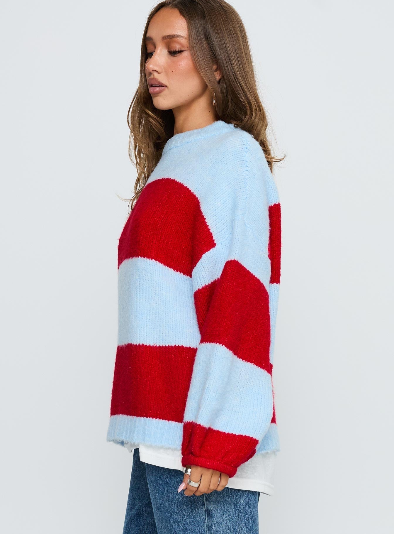 Bastien Crew Neck Knit Jumper Blue / Red