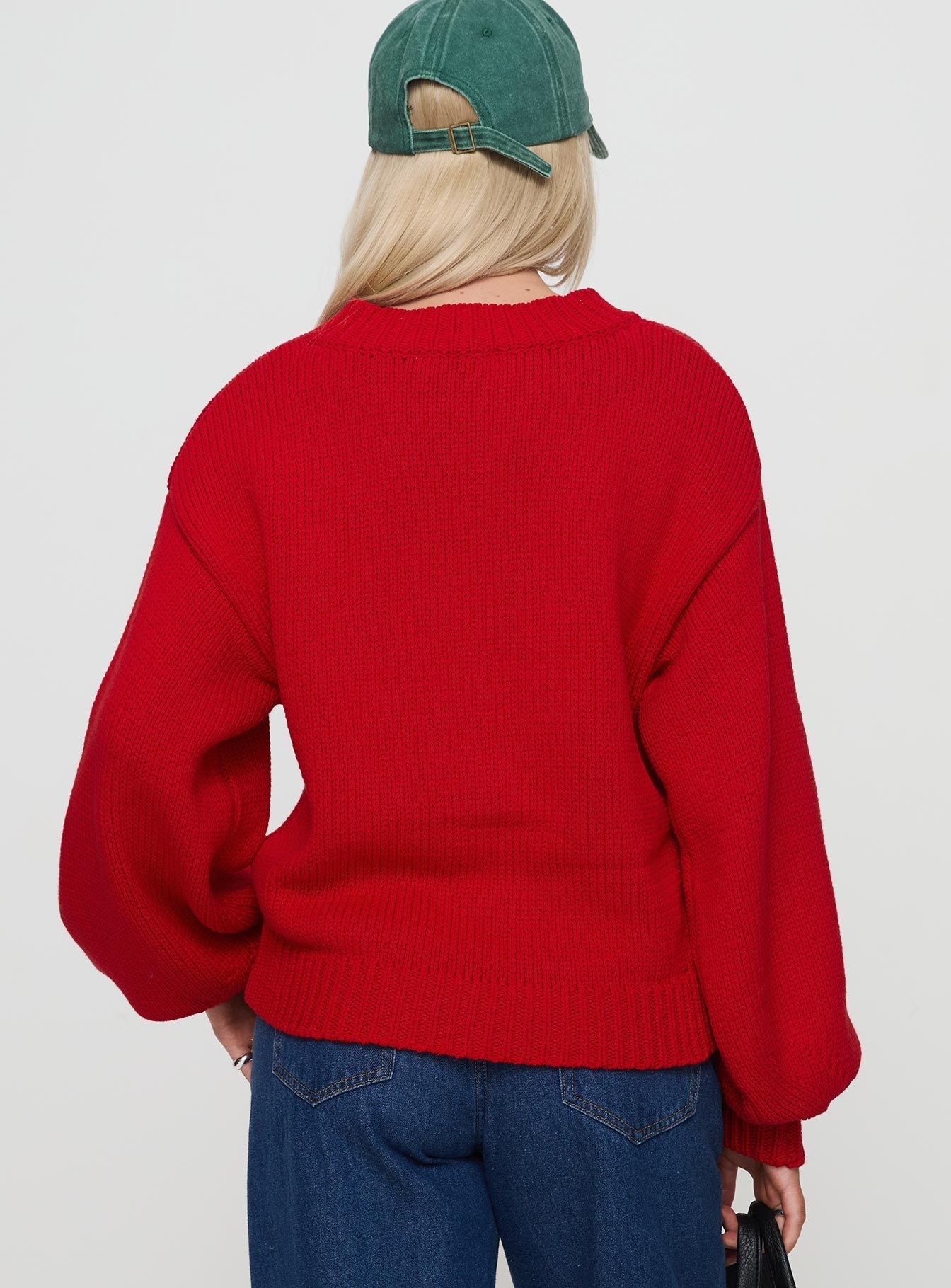 Harmony Balloon Sleeve Knit Jumper Red