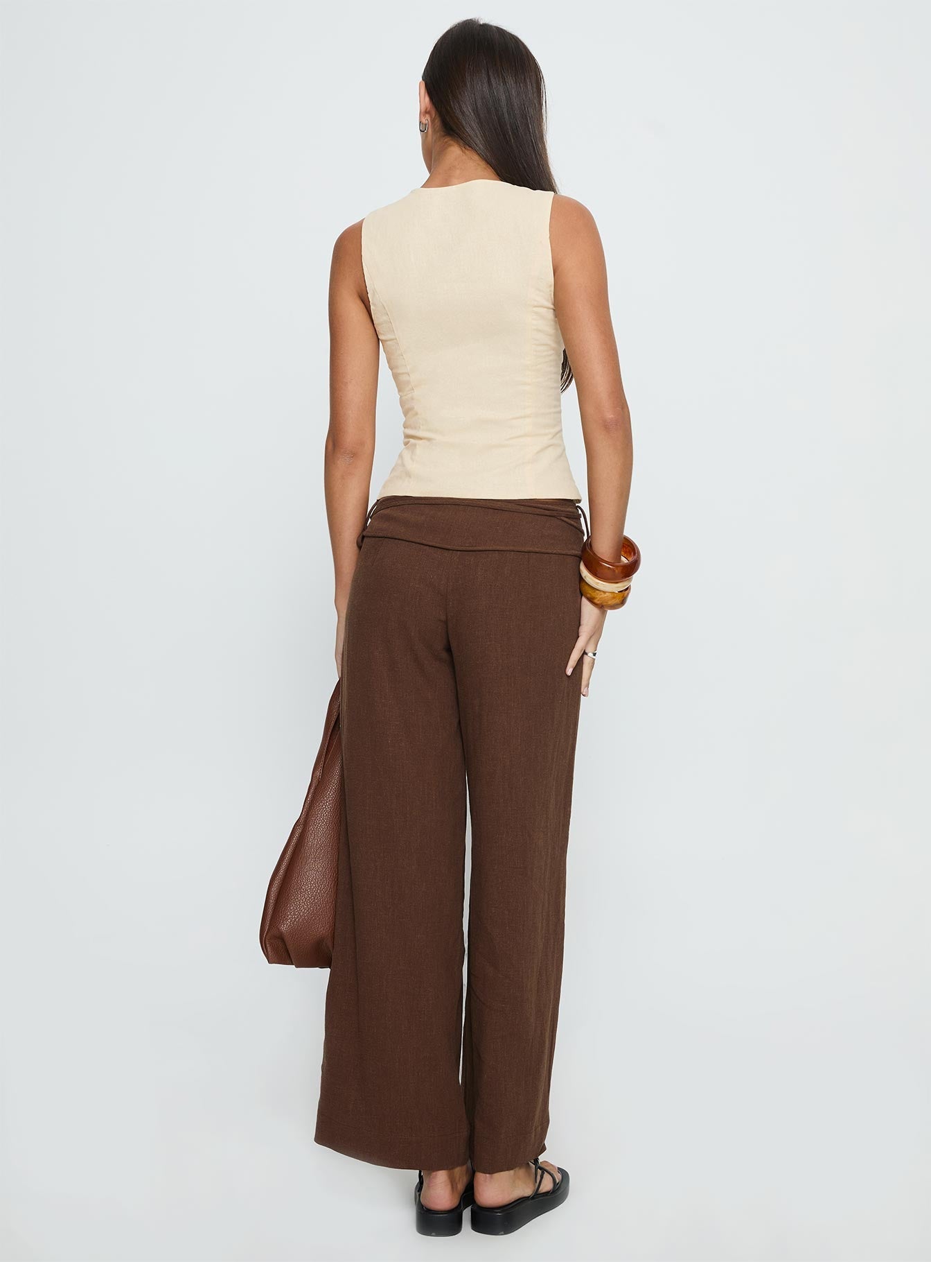 Silver Moon Linen Blend Tie Trousers Brown