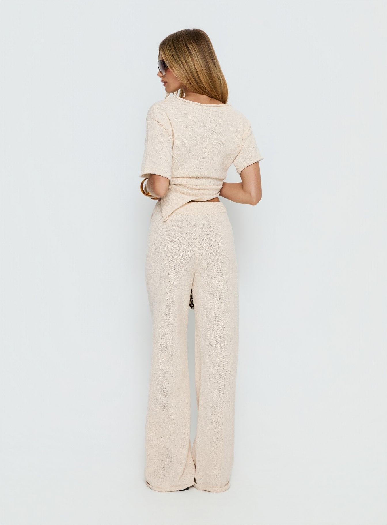 Calisse Knit Wide Leg Trousers Beige