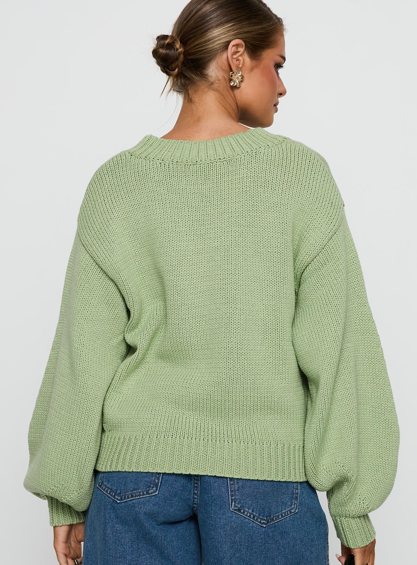 Harmony Balloon Sleeve Knit Jumper Sage