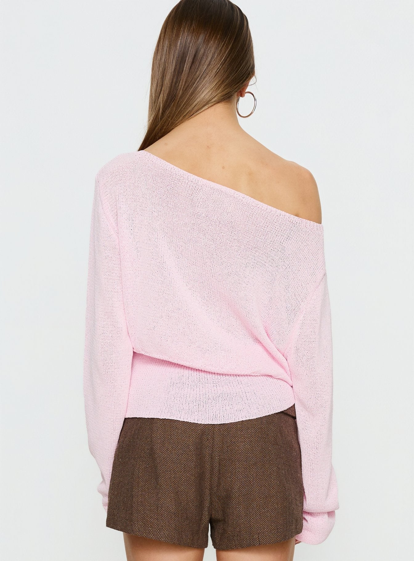 Xaria Off Shoulder Knit Jumper Pink