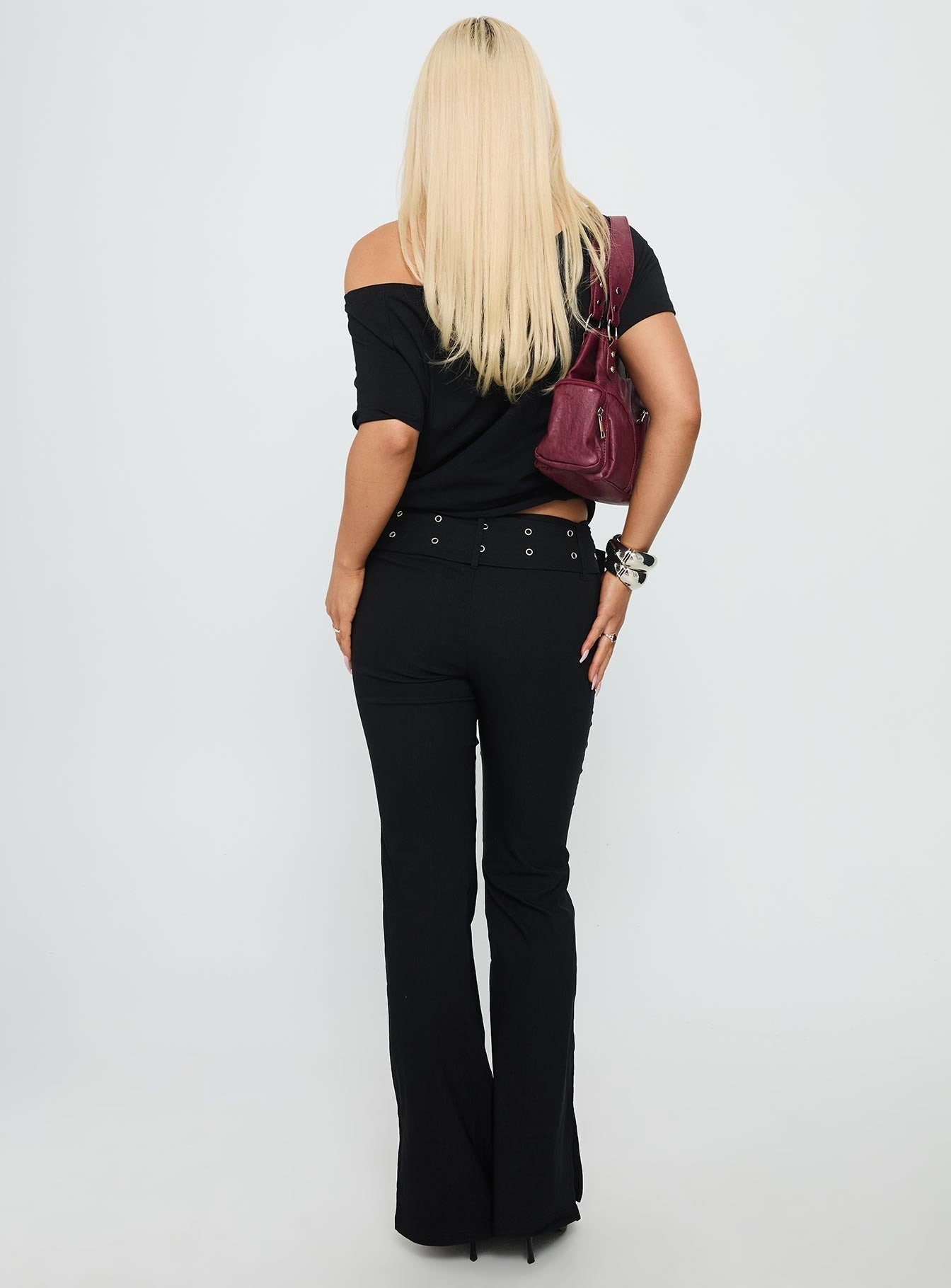 Kortnee Eyelet Detail Flare Leg Trousers Black