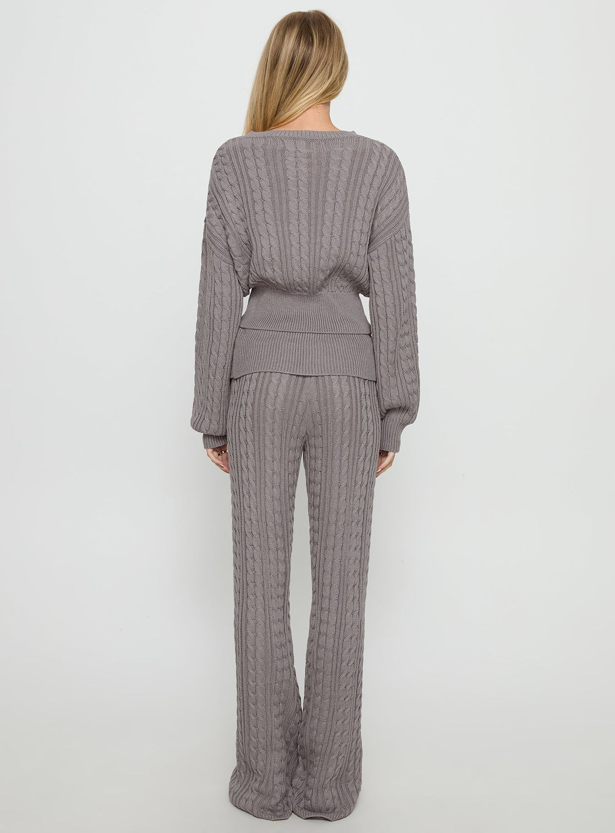 Baleigh Cable Knit Foldover Trousers Grey