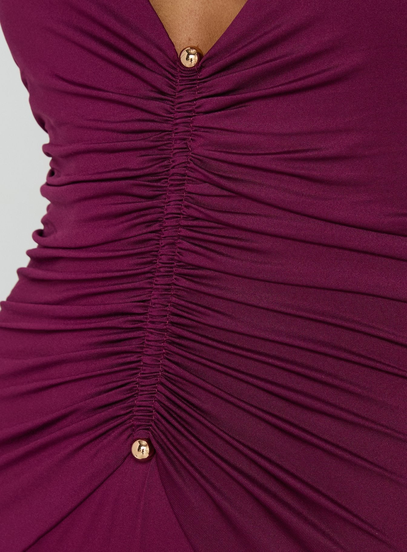 Erene Ruched Halter Maxi Dress Berry