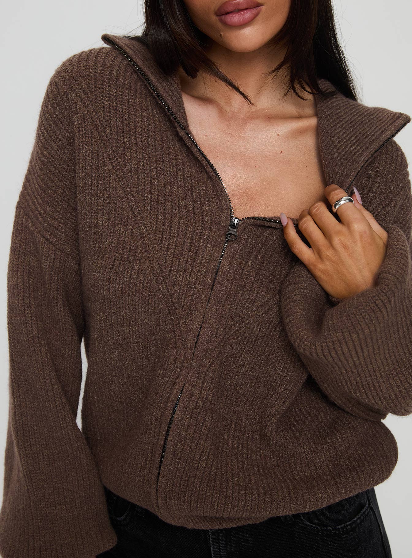 Hertford Zip Through Knit Jumper Brown