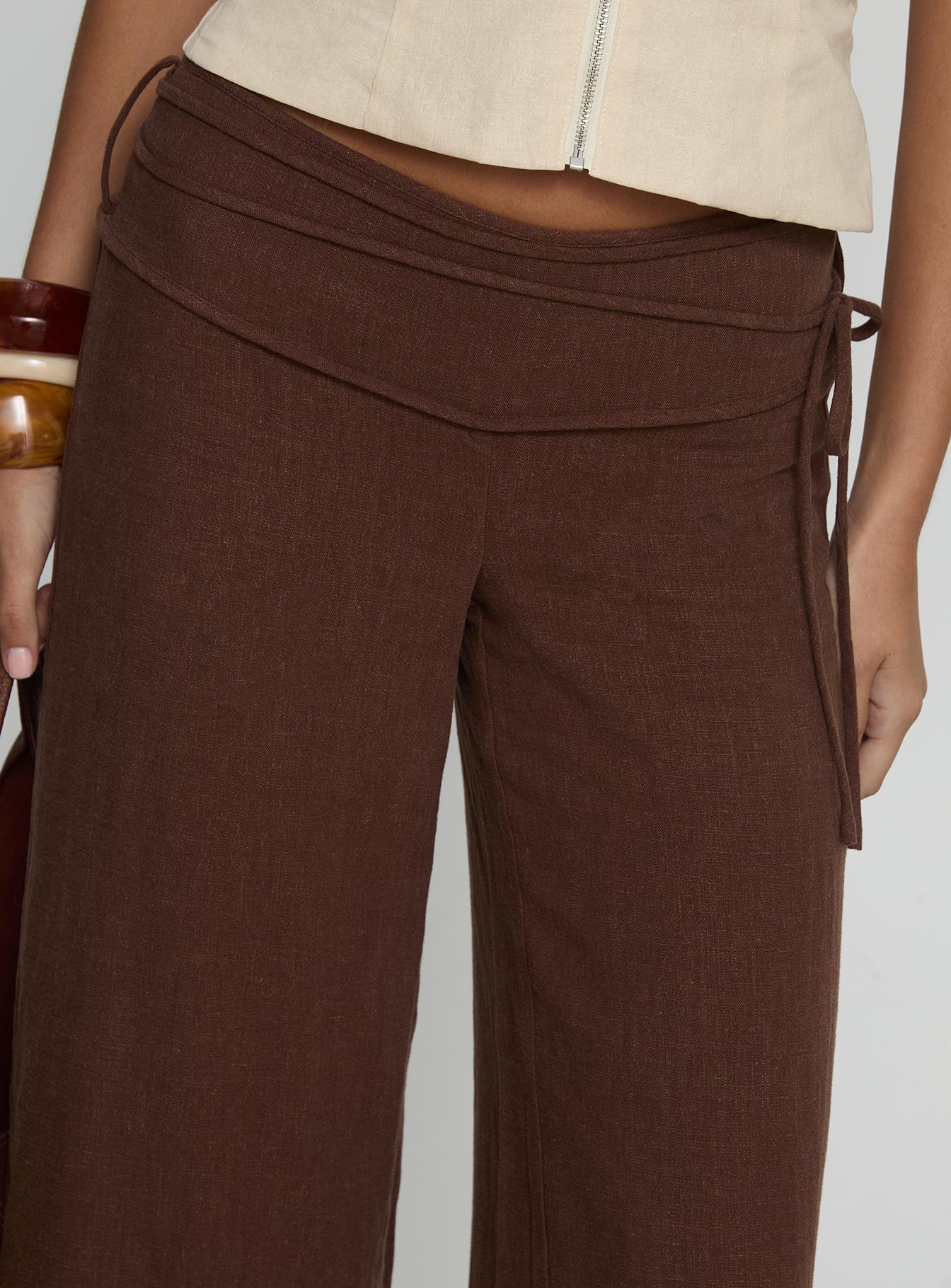 Silver Moon Linen Blend Tie Trousers Brown